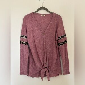 NWOT First Love Leopard Sleeve Front Knot Top